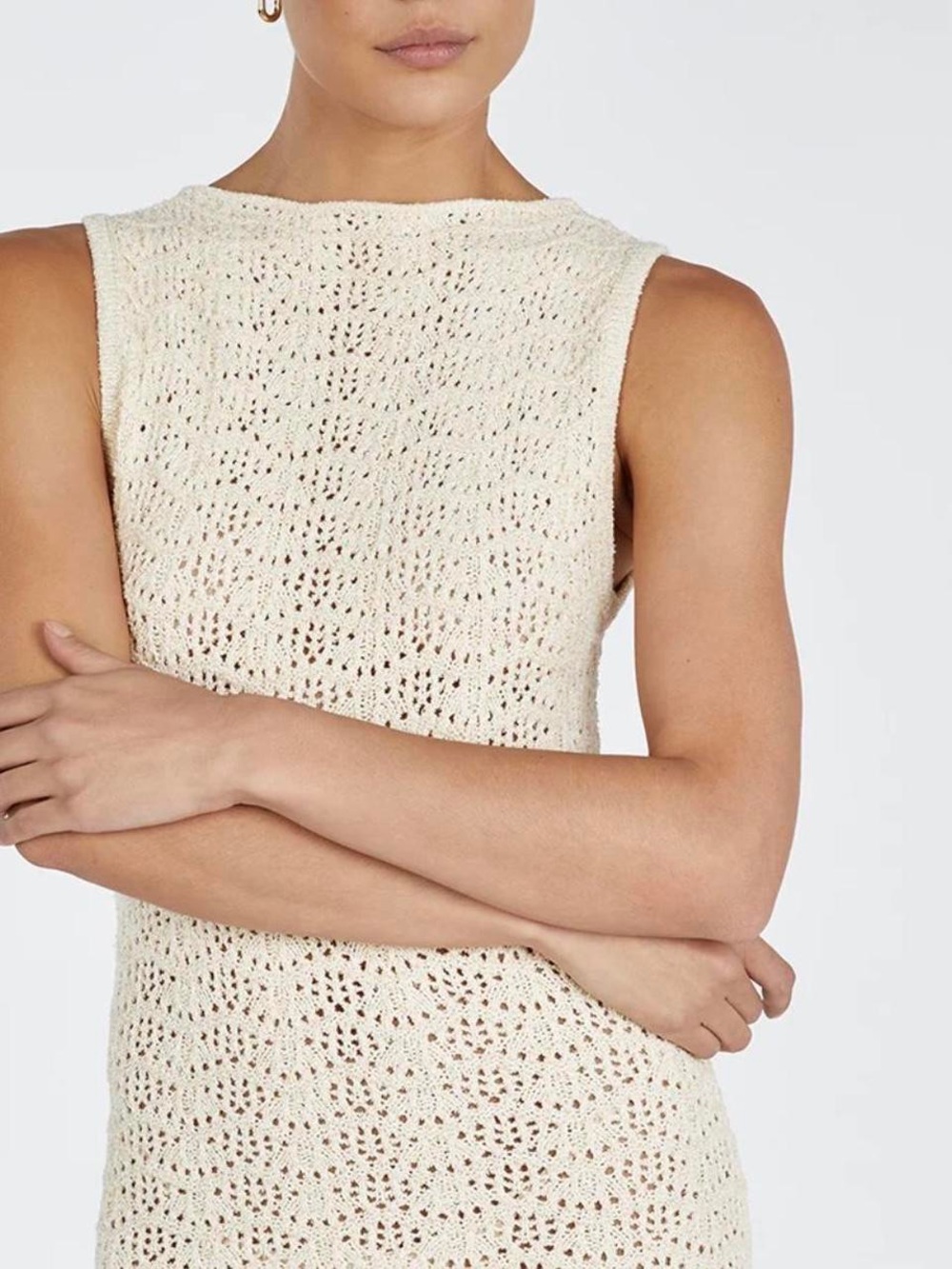 Dissh Giselle Buttermilk Sleeveless Cream Crochet Knit Maxi Dress - Picture 2 of 8